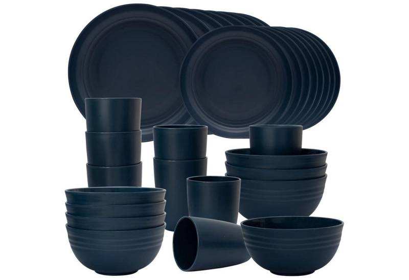 LuxusKollektion Salatbesteck Geschirrset Kunststoff 8 Teller Schalen Tassen Camping Blau-32 von LuxusKollektion