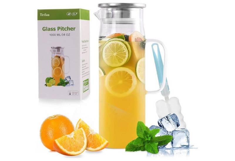 LuxusKollektion Salatbesteck Karaffe Glas Deckel 1 Liter 35 Unzen Wasserkrug 1000 ml LuxusKollektion Salatbesteck Karaffe Glas Deckel 1 Liter 35 Unzen Wasserkrug 1000 ml von LuxusKollektion