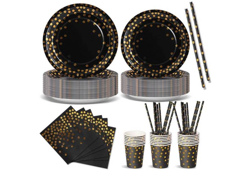 LuxusKollektion Salatbesteck Partygeschirr 120 Pappteller Gabeln Servietten Mädchen Schwarzesgold von LuxusKollektion