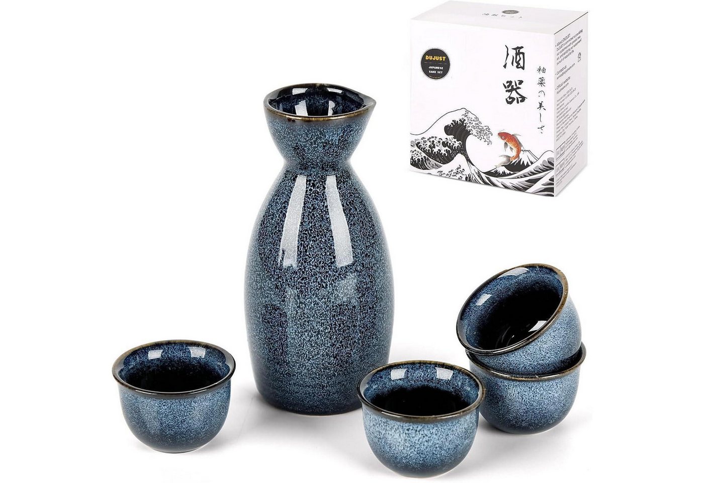 LuxusKollektion Salatbesteck Sake Set Porzellan 5teilig Karaffe Tassen Geschenkset Blau von LuxusKollektion