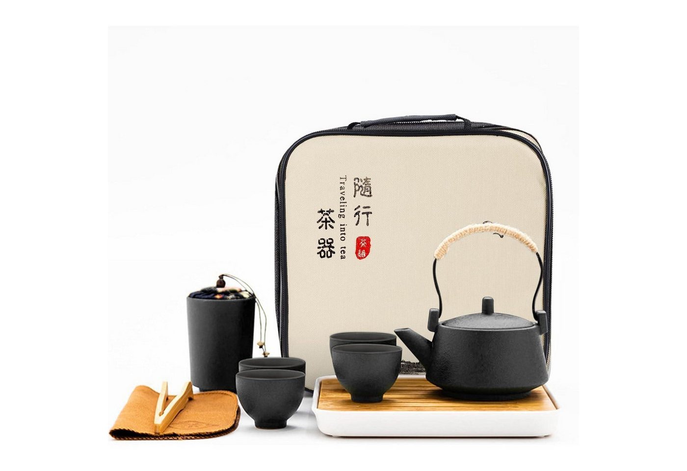 LuxusKollektion Salatbesteck Tee Set Tragbar Porzellan Teekanne Reise Geschenk Männer Schwarz von LuxusKollektion