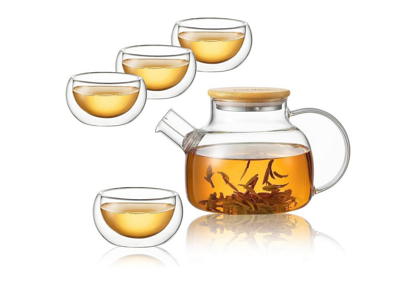 LuxusKollektion Salatbesteck Teekanne Glas 900ml 900ml Teekanne mit 4er-pack 100ml Teetassen von LuxusKollektion