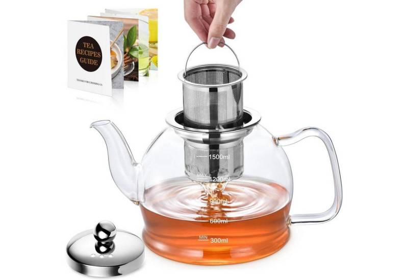 LuxusKollektion Salatbesteck Teekanne Glas Teesieb Siebeinsatz Teeblumen Teebereiter 1500ml von LuxusKollektion