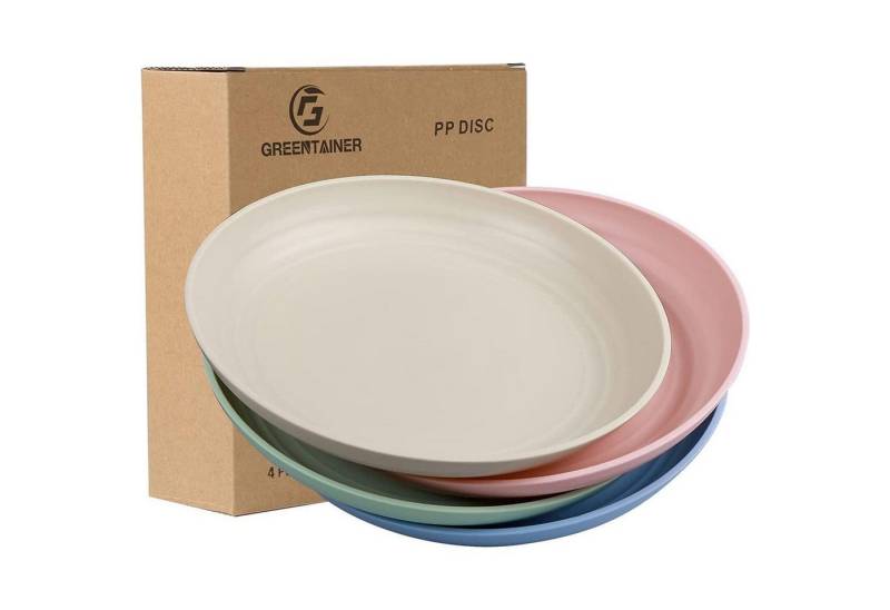 LuxusKollektion Salatbesteck Teller 4er unzerbrechlich Plastik mikrowellenfest Helle Farbe 25 cm von LuxusKollektion