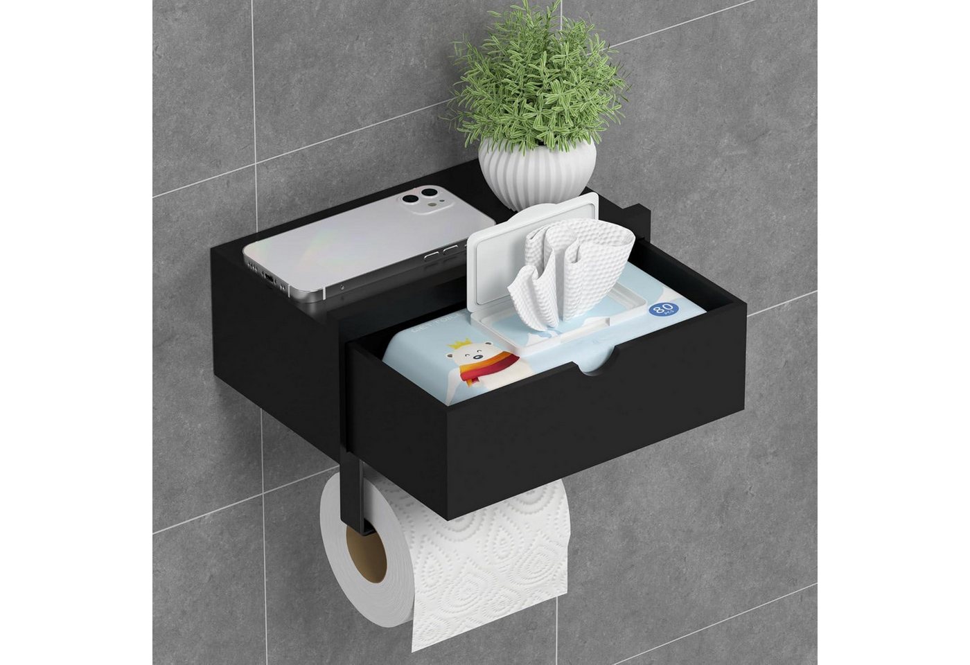 LuxusKollektion Salatbesteck Toilettenpapierhalter Feuchttücherbox Bambus Selbstklebend Schwarz LuxusKollektion Salatbesteck Toilettenpapierhalter Feuchttücherbox Bambus Selbstklebend Schwarz von LuxusKollektion