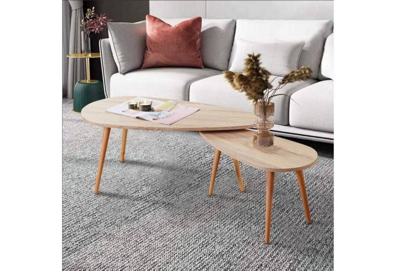 LuxusKollektion Satztisch Couchtisch 2er Set Rund Holz Beistelltisch Braun Hellbraun von LuxusKollektion