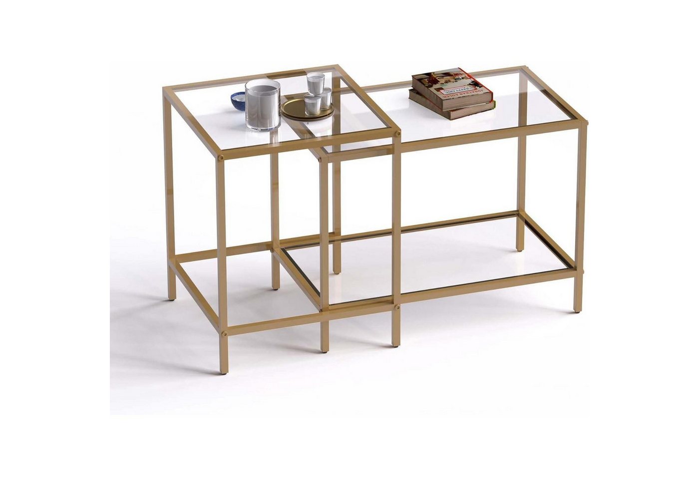LuxusKollektion Satztisch Couchtisch Quadratisch 2er Set 60 40 cm Gold Glas Gold-rectangle von LuxusKollektion