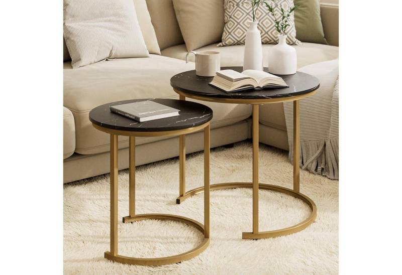 LuxusKollektion Satztisch Couchtisch rund 2er Set Beistelltisch Metall Schwarz und Gold von LuxusKollektion