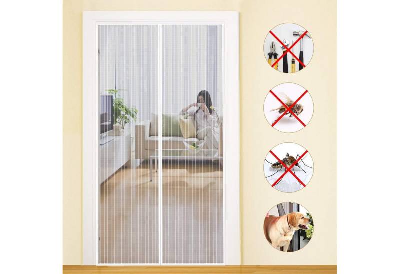LuxusKollektion Schädlingsschutznetz Fliegengitter Tür Insektenschutz Magnet Ohne 120x220cm Weiß Gestreift von LuxusKollektion