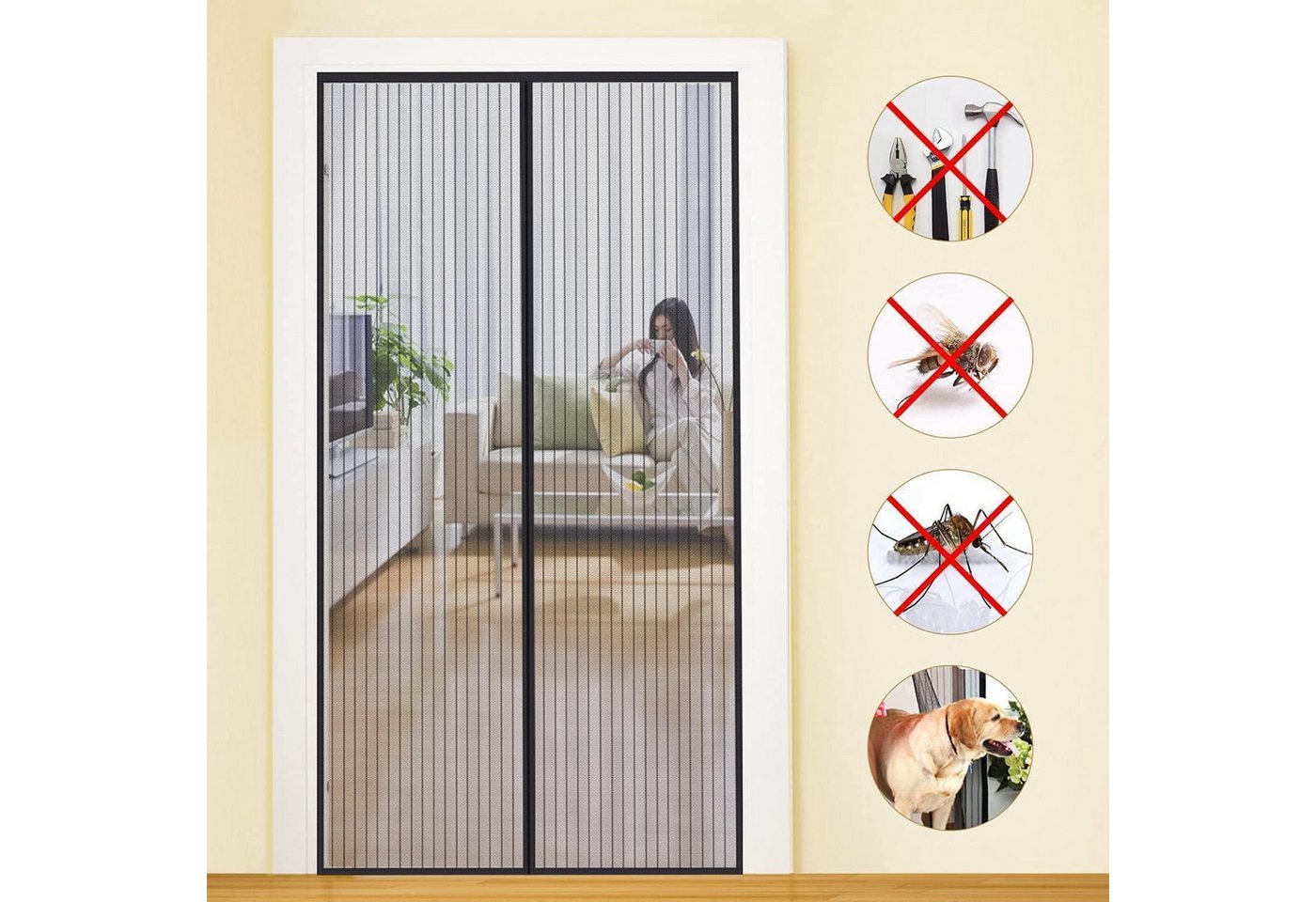 LuxusKollektion Schädlingsschutznetz Fliegengitter Tür Magnet Balkontür ohne 150x220cm Schwarz Gestreift LuxusKollektion Schädlingsschutznetz Fliegengitter Tür Magnet Balkontür ohne 150x220cm Schwarz Gestreift von LuxusKollektion