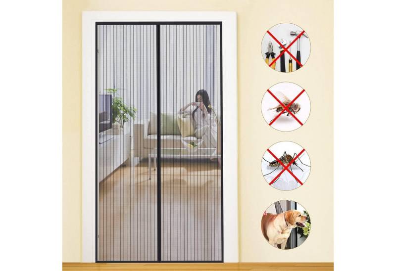 LuxusKollektion Schädlingsschutznetz Fliegengitter Tür Magnet Balkontür ohne 150x220cm Schwarz Gestreift von LuxusKollektion