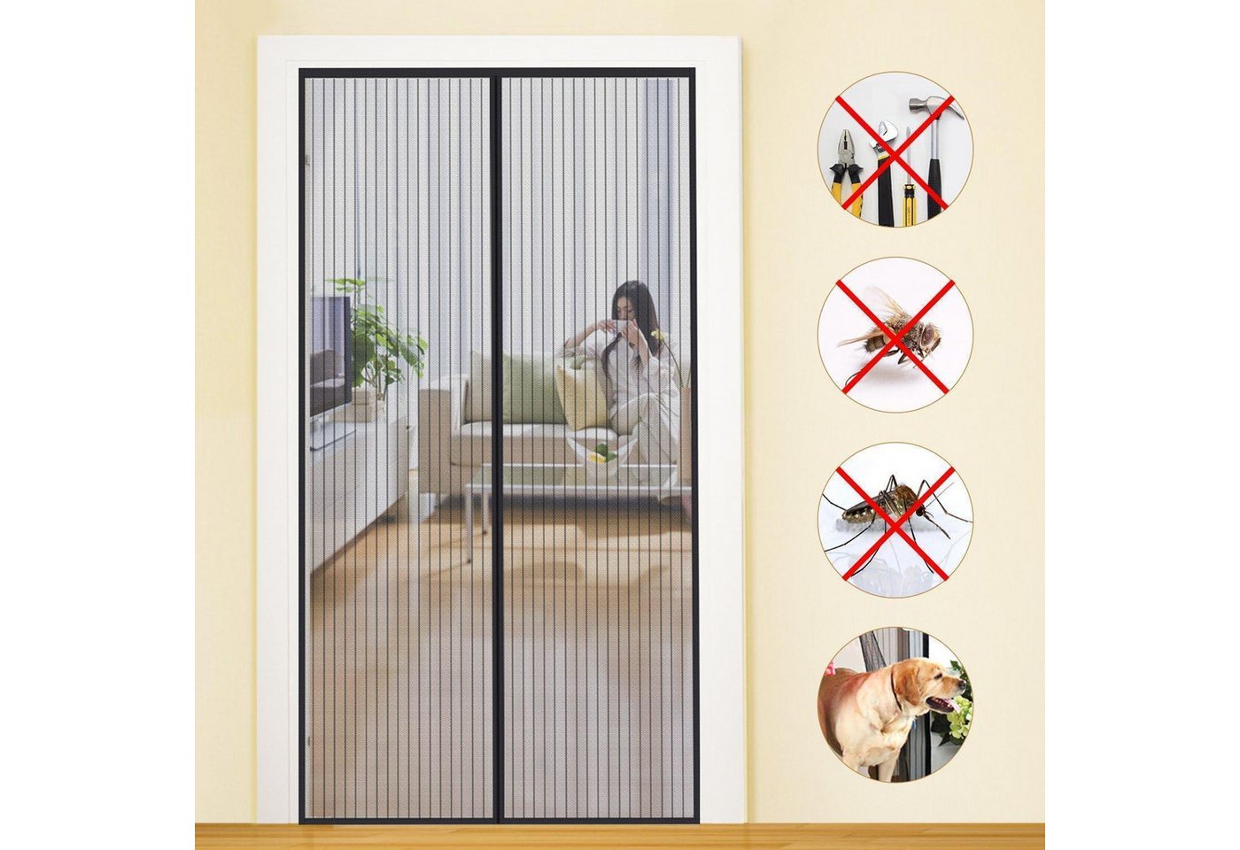 LuxusKollektion Schädlingsschutznetz Fliegengitter Tür Magnet Insektenschutz 160x210cm Schwarz Gestreift LuxusKollektion Schädlingsschutznetz Fliegengitter Tür Magnet Insektenschutz 160x210cm Schwarz Gestreift von LuxusKollektion