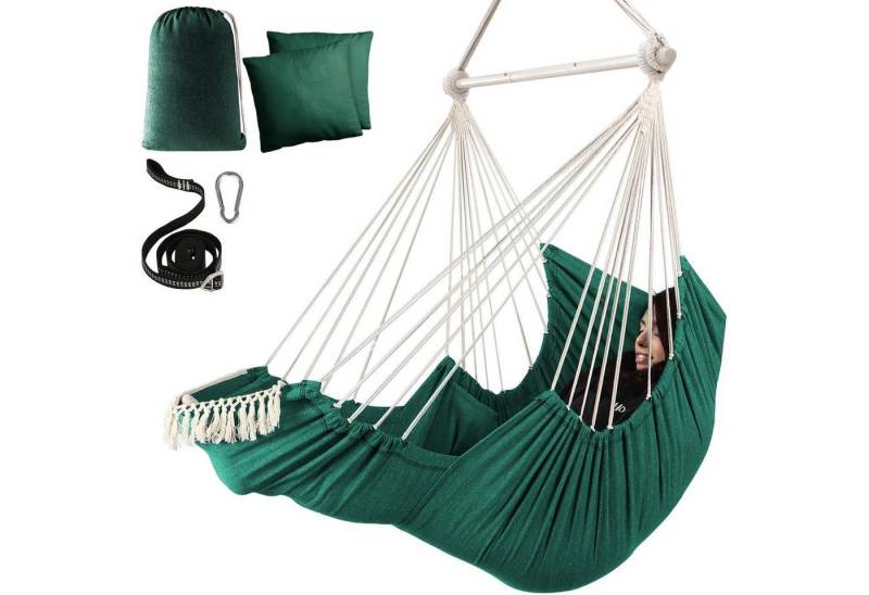 LuxusKollektion Schaukelstuhl Hängesessel Kissen Spreizstange Baumwolle Quasten Fußstütze Dunkelgrün LuxusKollektion Schaukelstuhl Hängesessel Kissen Spreizstange Baumwolle Quasten Fußstütze Dunkelgrün von LuxusKollektion