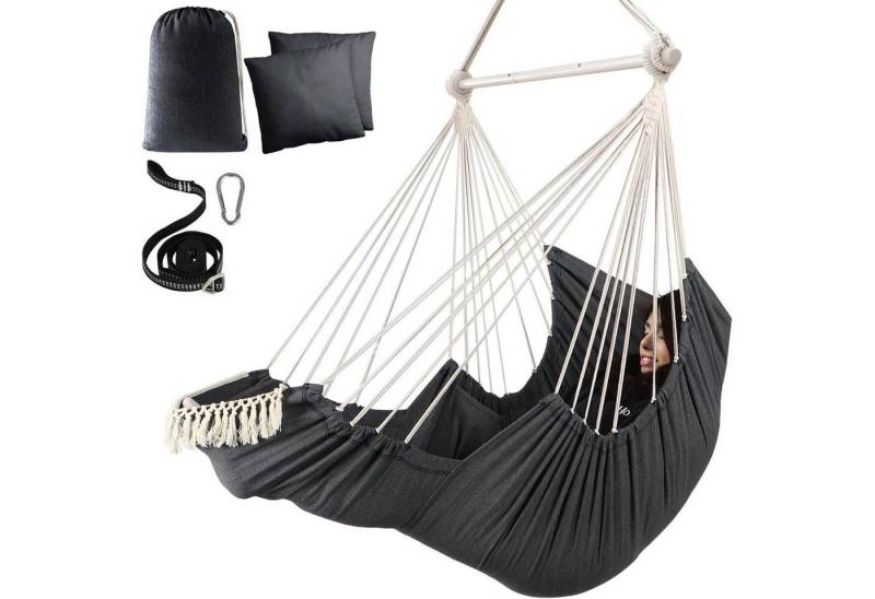 LuxusKollektion Schaukelstuhl Hängesessel Schaukel Baumwolle Spreizstange Kissen Dunkelgrau von LuxusKollektion