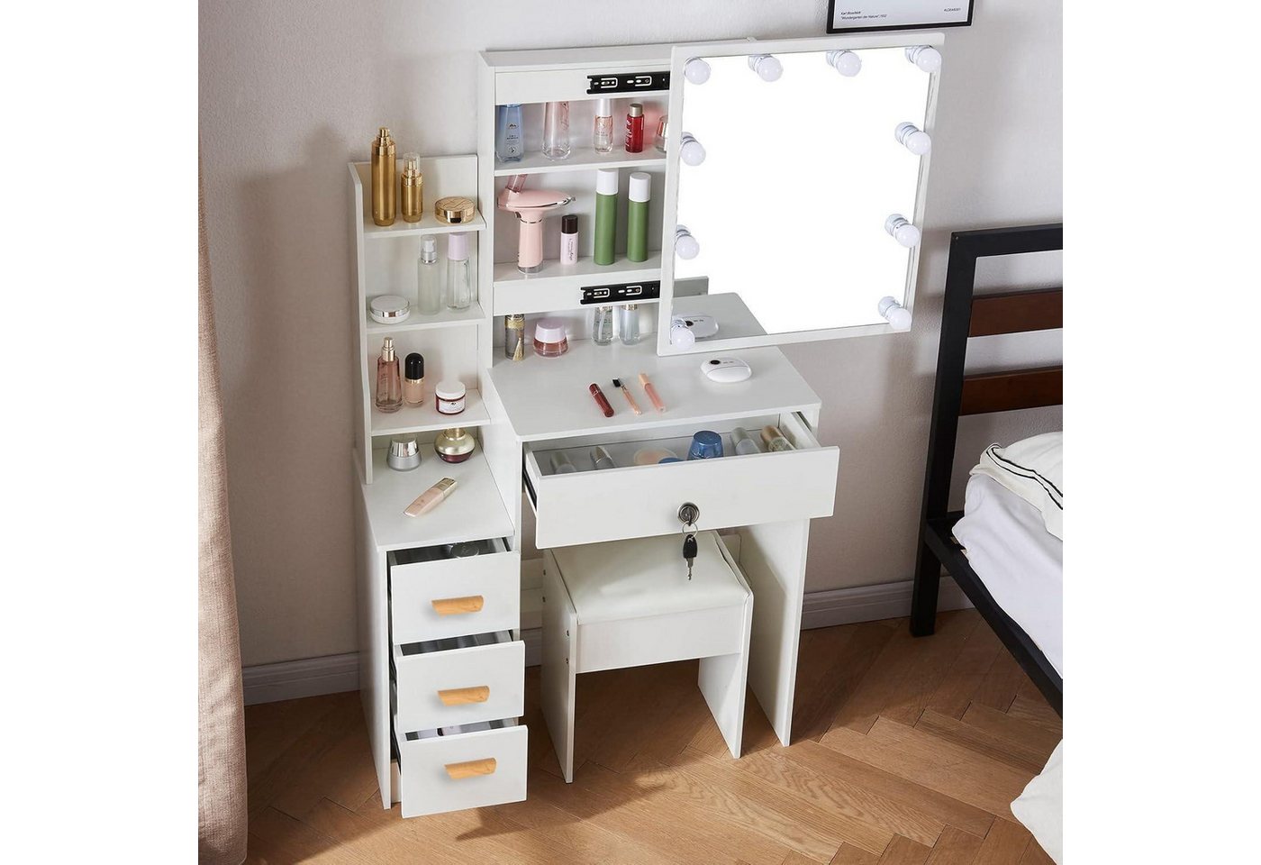 LuxusKollektion Schminktisch Schminktisch Beleuchtung Schiebespiegel 4 H91002 36 x 83 x 139cm von LuxusKollektion