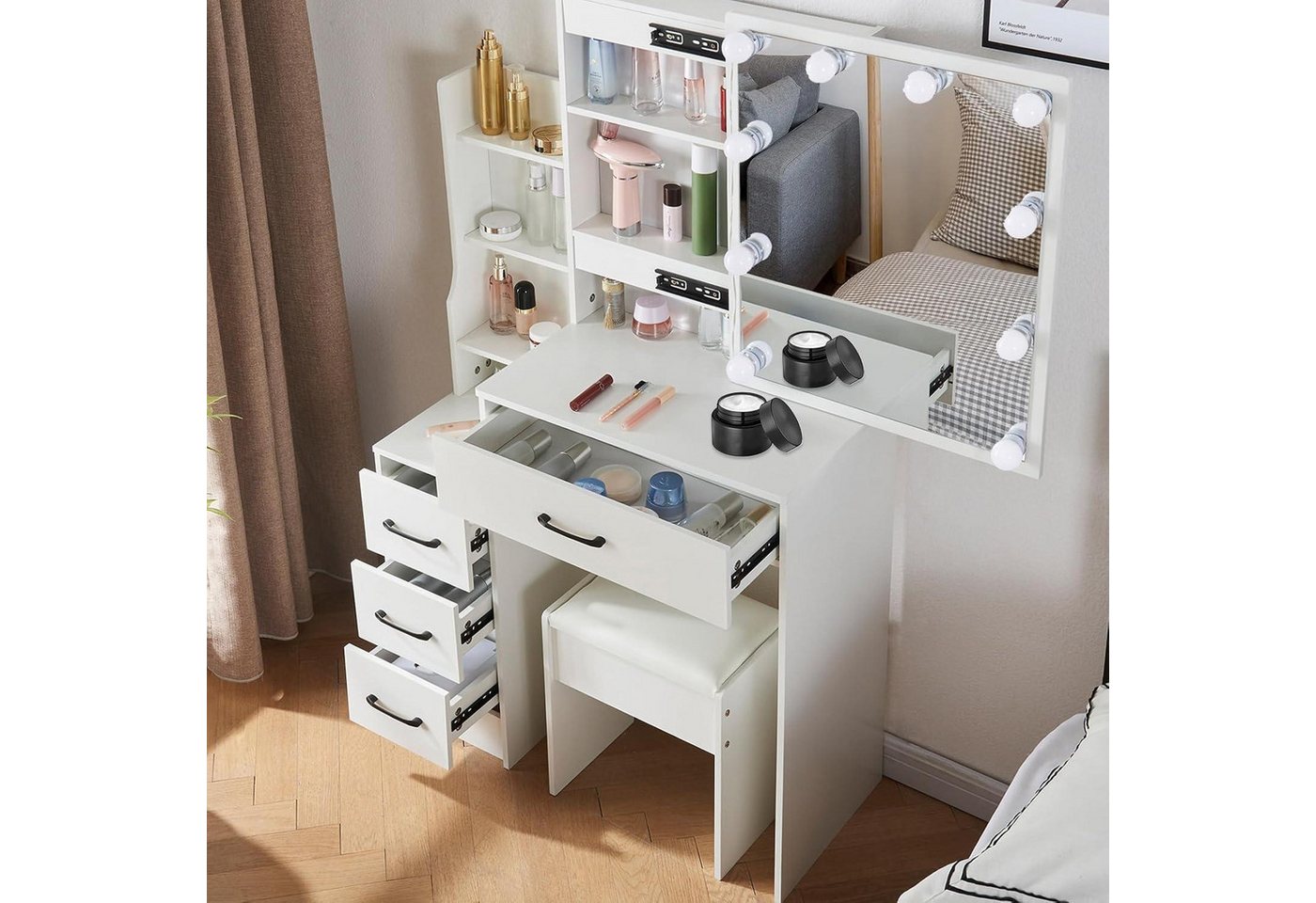 LuxusKollektion Schminktisch Schminktisch Beleuchtung Schiebespiegel 4 H91003 36 x 83 x 139cm von LuxusKollektion