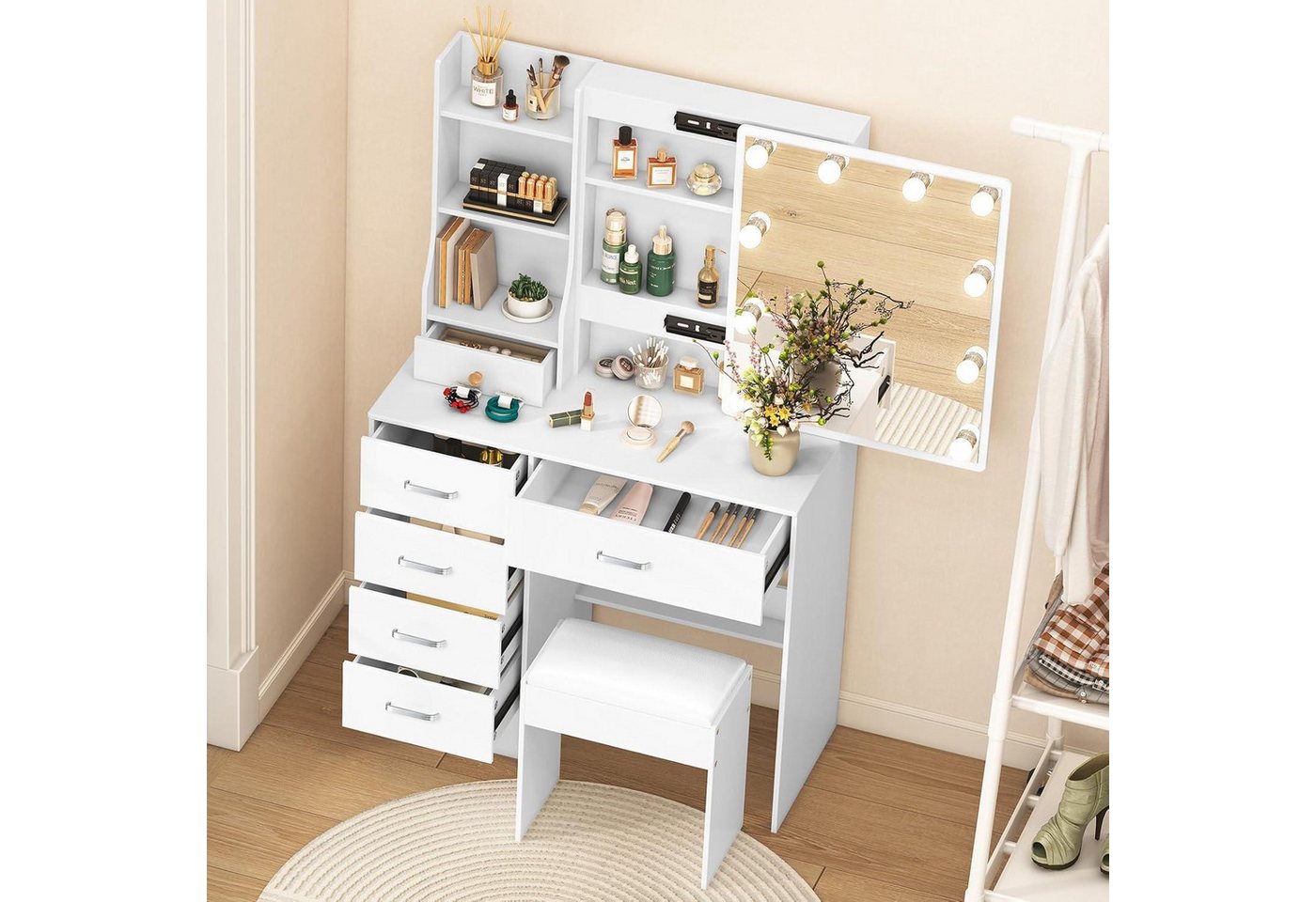 LuxusKollektion Schminktisch Schminktisch Beleuchtung Schiebespiegel 6 H91007 36 x 80 x 131cm von LuxusKollektion