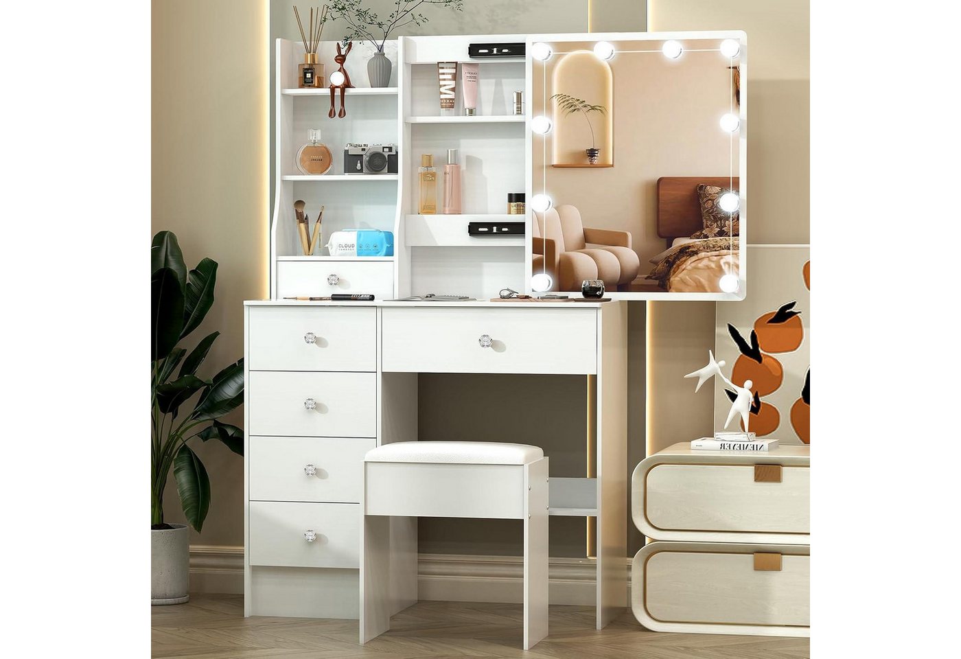 LuxusKollektion Schminktisch Schminktisch Beleuchtung Schiebespiegel 6 H91039 36 x 80 x 131cm von LuxusKollektion