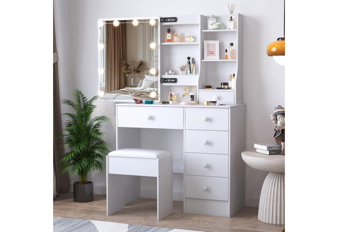 LuxusKollektion Schminktisch Schminktisch Beleuchtung Schiebespiegel 6 H91041 36 x 80 x 131cm von LuxusKollektion