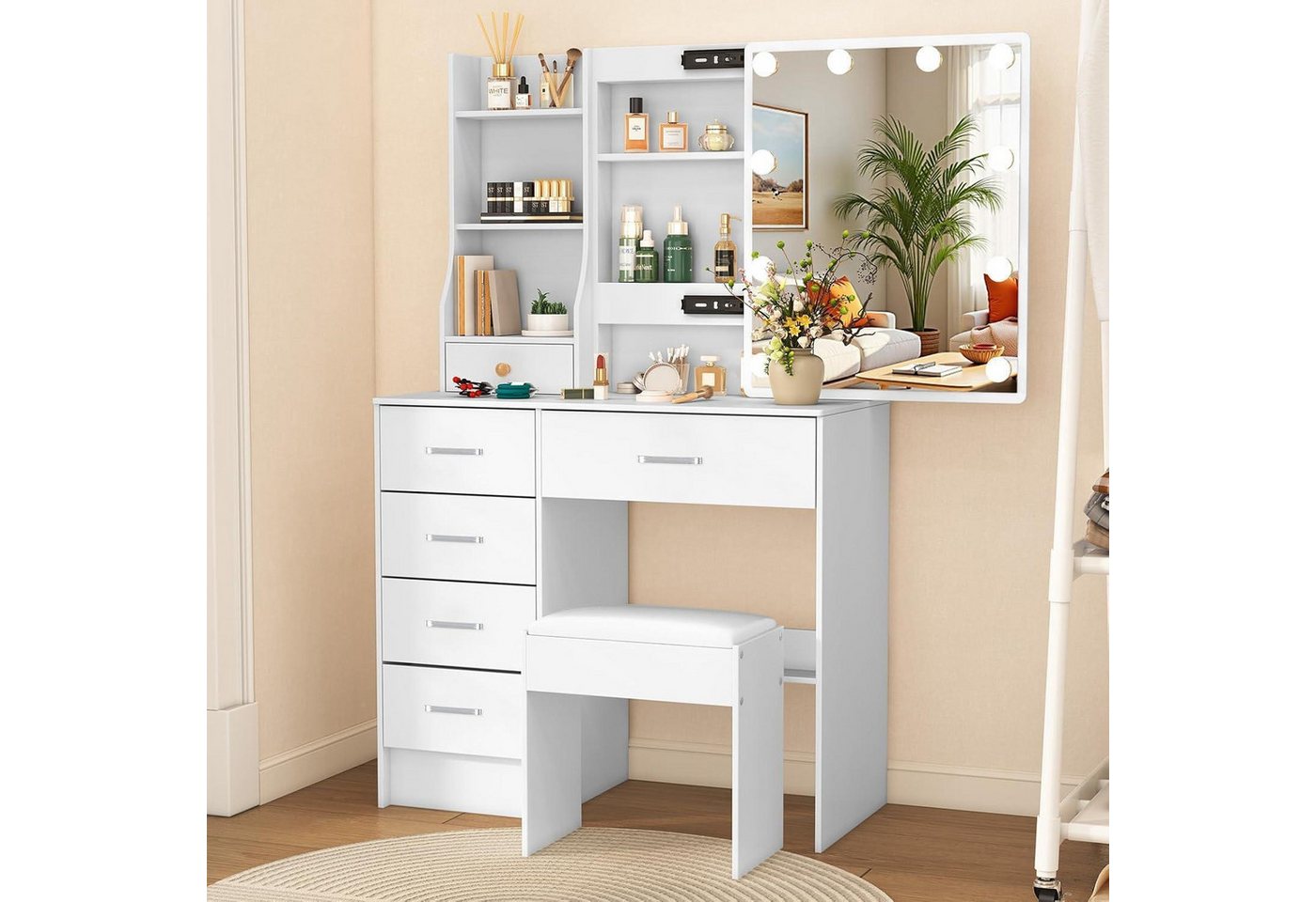 LuxusKollektion Schminktisch Schminktisch Beleuchtung Schiebespiegel 6 Schubladen H1907-0819 von LuxusKollektion