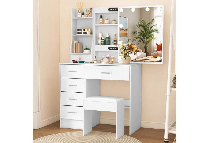 LuxusKollektion Schminktisch Schminktisch Beleuchtung Schiebespiegel 6 Schubladen H1907-0819 von LuxusKollektion