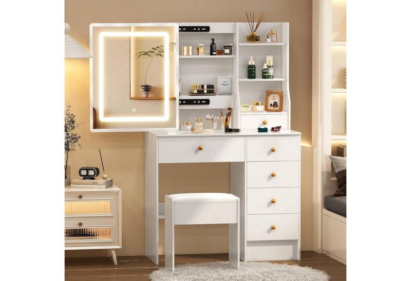 LuxusKollektion Schminktisch Schminktisch Beleuchtung Spiegel 6 Schubladen H91006 36 x 80 x 131cm von LuxusKollektion