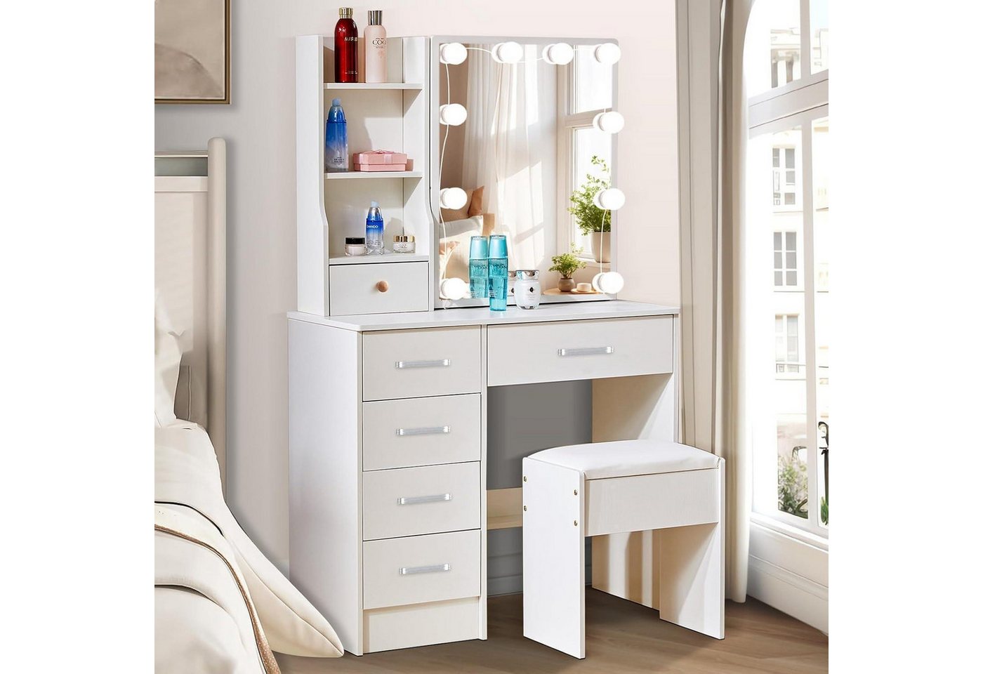 LuxusKollektion Schminktisch Schminktisch LED Beleuchtung Schminkspiegel, 6 Schubladen von LuxusKollektion