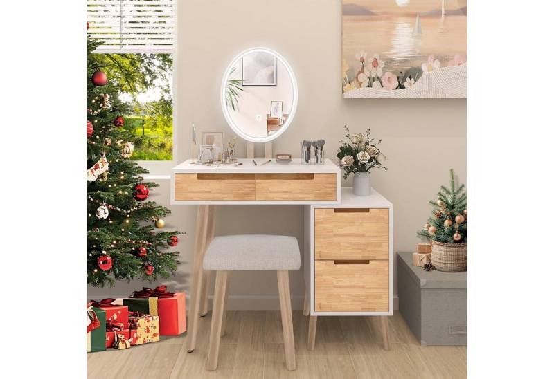 LuxusKollektion Schminktisch Schminktisch LED-Spiegel 4 Schubladen 1 Schrank Stuhl 3 Farben LED von LuxusKollektion