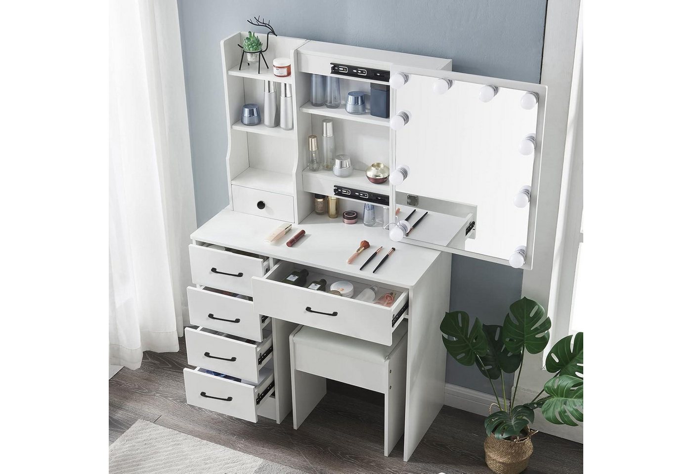 LuxusKollektion Schminktisch Schminktisch LED Spiegel Makeup 3 Farben 5 Schubladen SH3056BA909 von LuxusKollektion