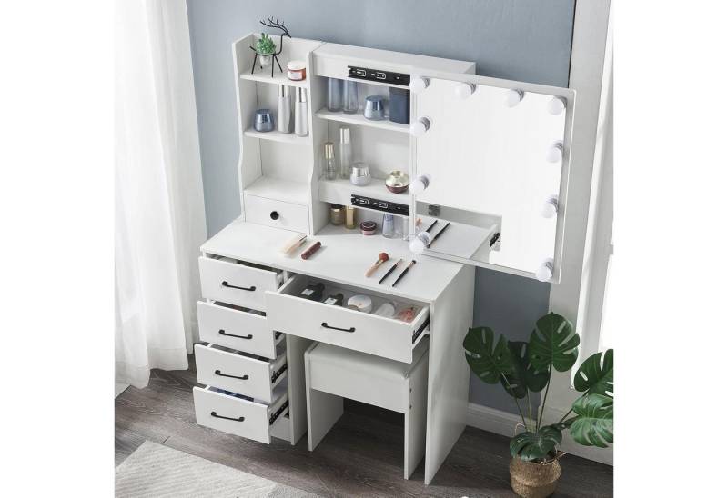 LuxusKollektion Schminktisch Schminktisch LED Spiegel Makeup 3 Farben 5 Schubladen SH3056BA909 von LuxusKollektion