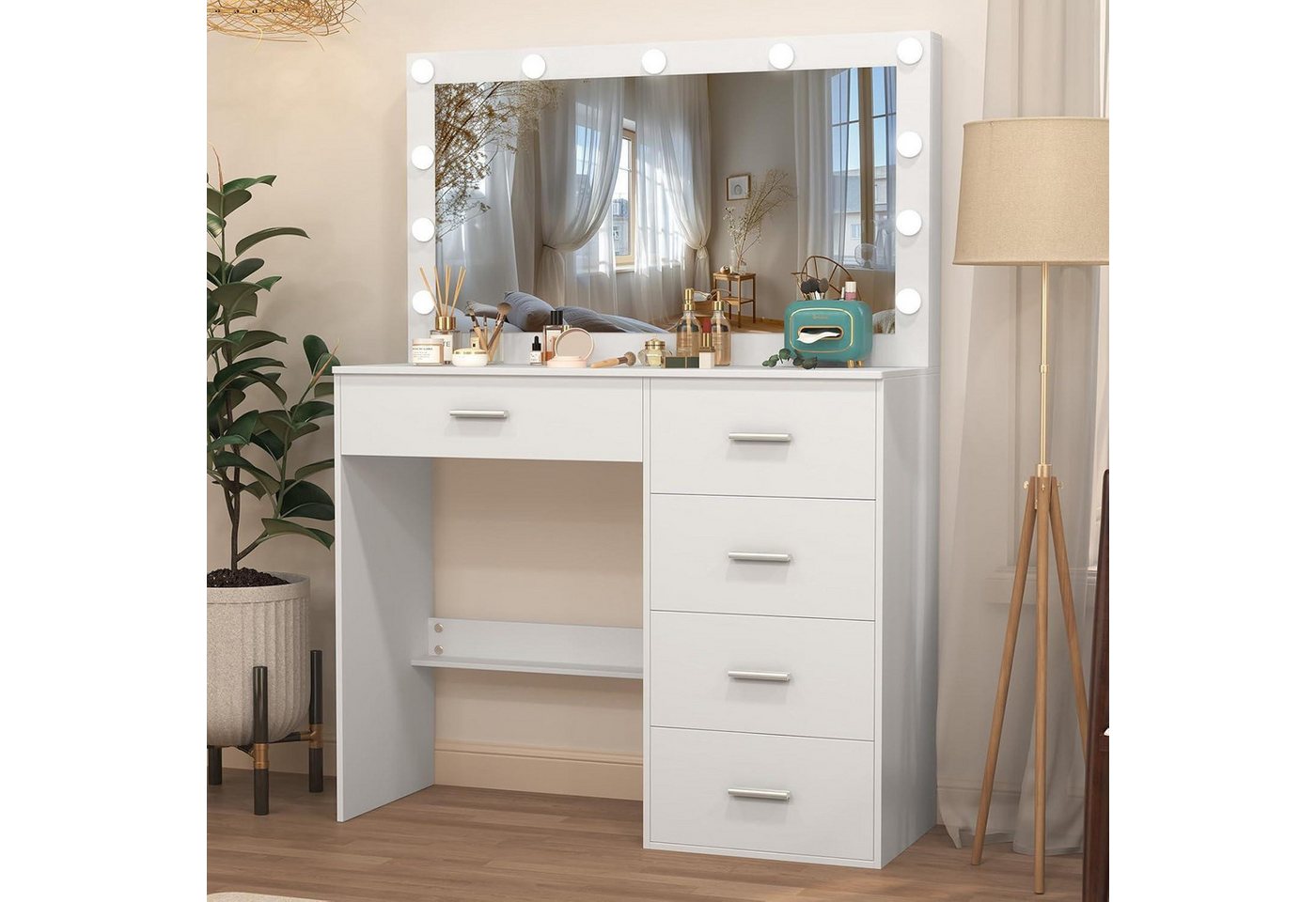 LuxusKollektion Schminktisch Schminktisch Makeup Spiegel Beleuchtung 5 H91050 36 x 80 x 131cm von LuxusKollektion