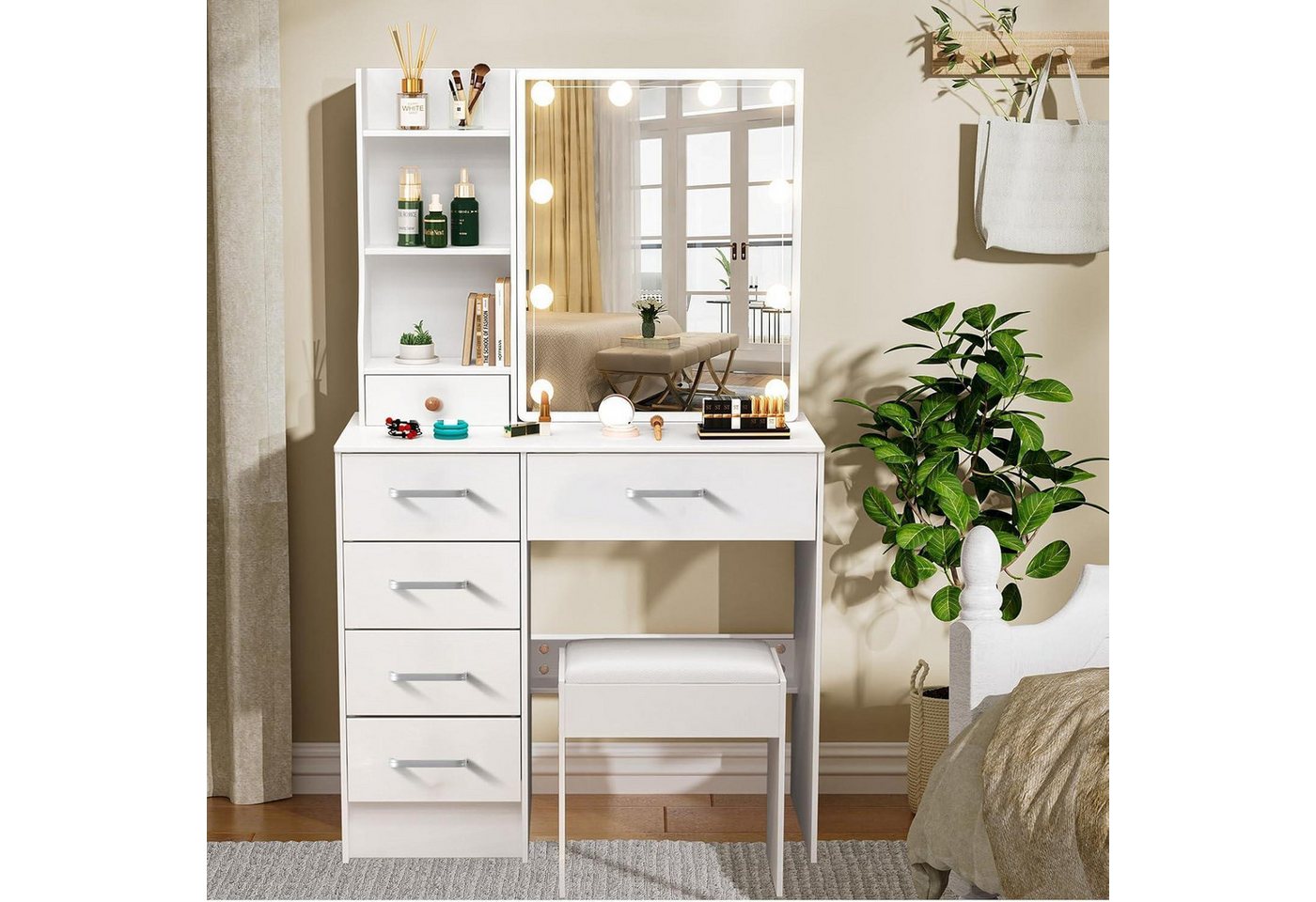 LuxusKollektion Schminktisch Schminktisch Schubladen Spiegel 10 LED Lampen Modell 07 (131x80x36cm) von LuxusKollektion