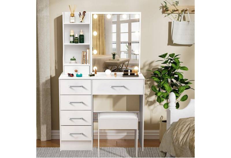 LuxusKollektion Schminktisch Schminktisch Schubladen Spiegel 10 LED Lampen Modell 07 (131x80x36cm) von LuxusKollektion