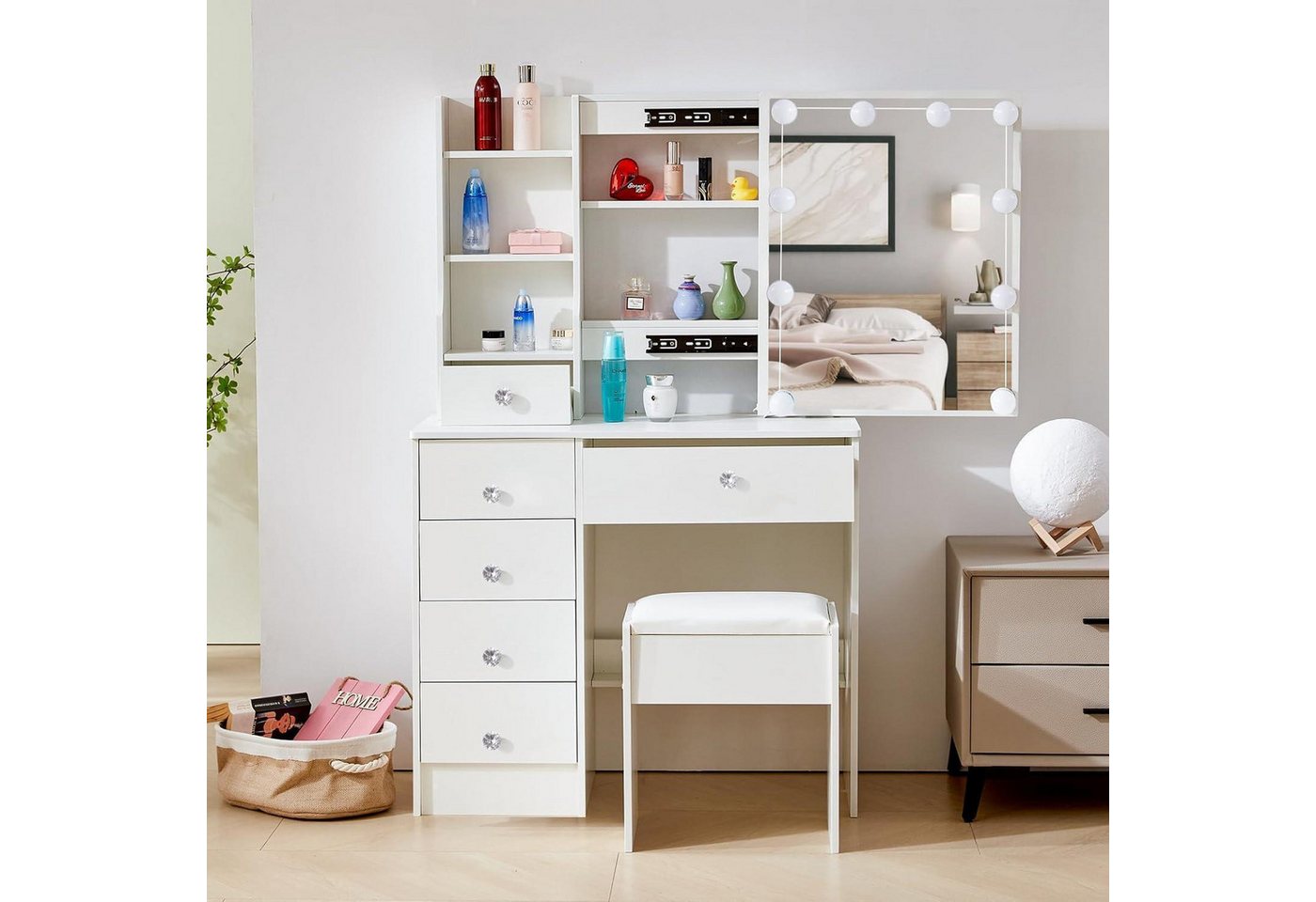 LuxusKollektion Schminktisch Schminktisch Spiegel Hocker 3 Farbtemperaturen 5 SD31392M804 von LuxusKollektion