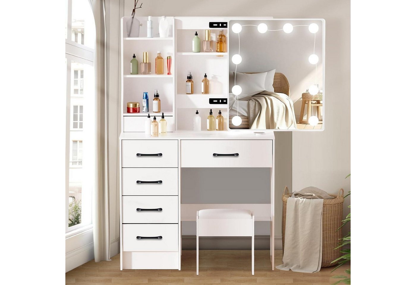 LuxusKollektion Schminktisch Schminktisch Spiegel Hollywood LED 6 Schubladen 561 von LuxusKollektion