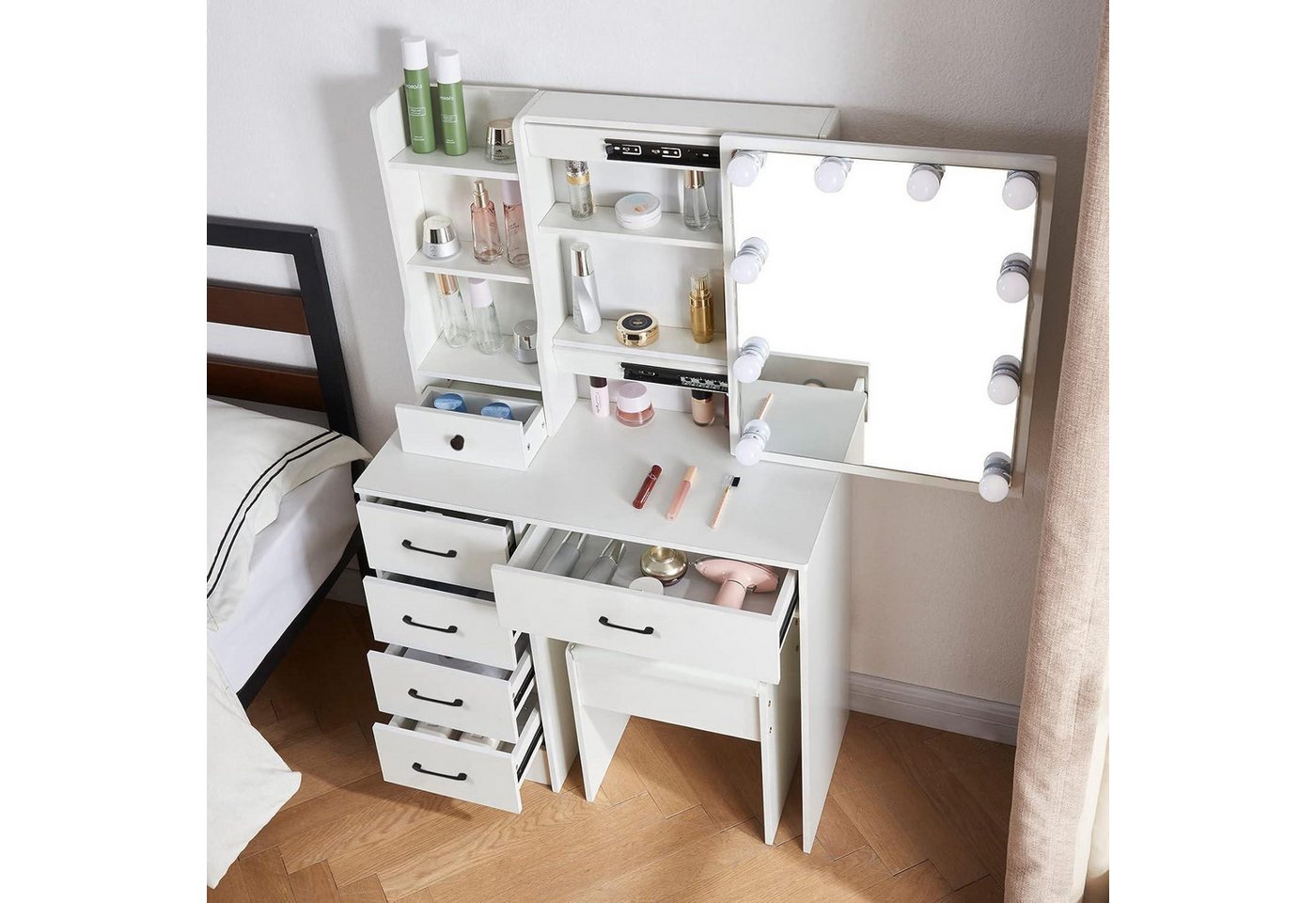 LuxusKollektion Schminktisch Schminktisch Spiegel LED 3 Farbtemperaturen 6 Schubladen W3056812 von LuxusKollektion