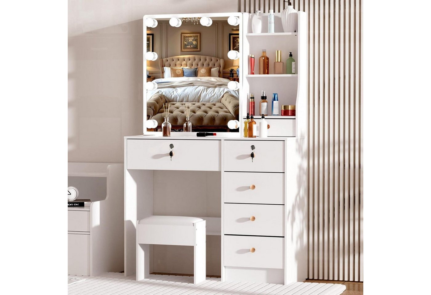 LuxusKollektion Schminktisch Schminktisch Spiegel LED Beleuchtung Makeup H1906-0317MLDE von LuxusKollektion