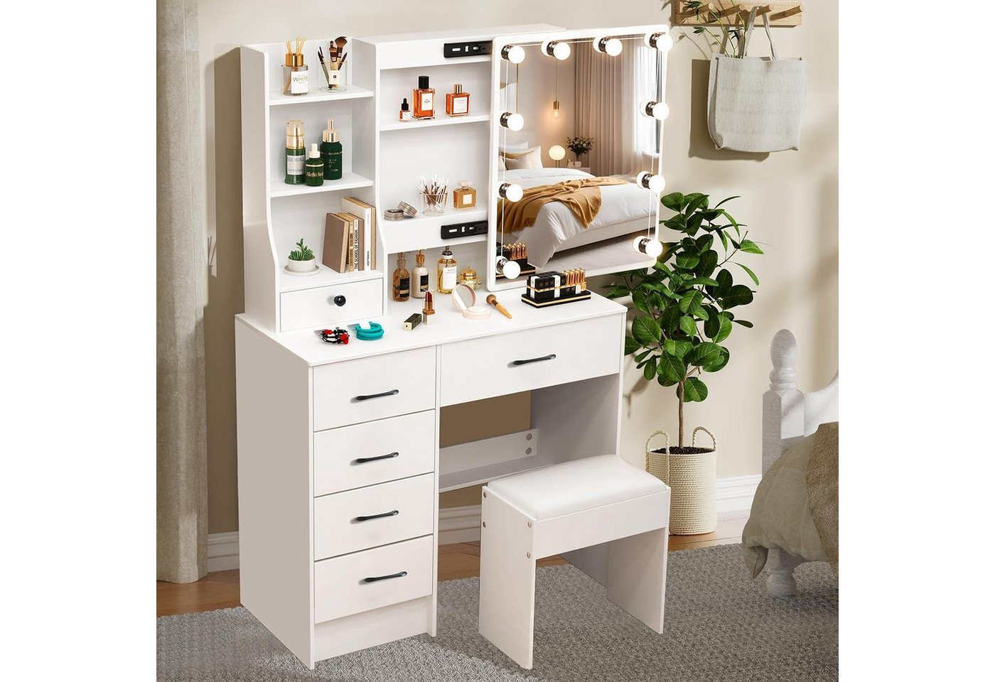 LuxusKollektion Schminktisch Schminktisch Spiegel Schubladen LED Lampen Modell 56 (131x80x36cm) von LuxusKollektion