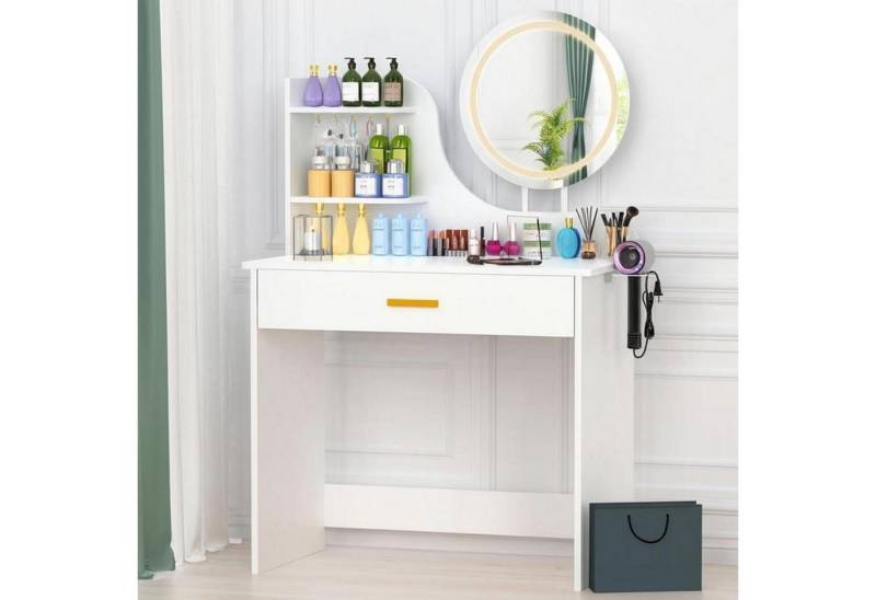 LuxusKollektion Schminktisch Schminktisch mit Beleuchtung und Rundspiegel, Kosmetiktisch mit großer von LuxusKollektion