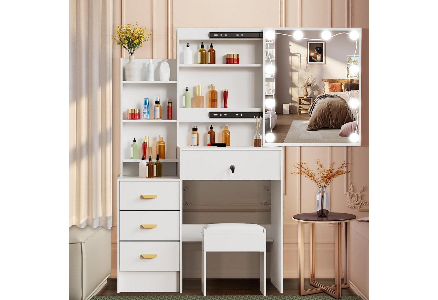 LuxusKollektion Schminktisch Schminktisch mit Beleuchtung und Spiegel, Frisiertisch mit von LuxusKollektion