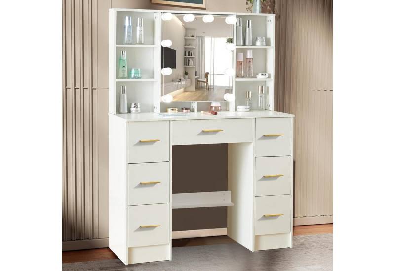 LuxusKollektion Schminktisch Schminktisch mit Beleuchtung und Spiegel 100x40x140cm von LuxusKollektion