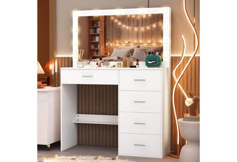 LuxusKollektion Schminktisch Schminktisch mit Beleuchtung und Spiegel 5 Schubladen Schlafzimmer von LuxusKollektion