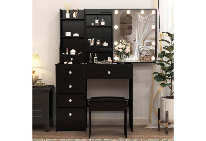 LuxusKollektion Schminktisch Schminktisch mit Beleuchtung und Spiegel 80x36x130 cm Schwarz von LuxusKollektion