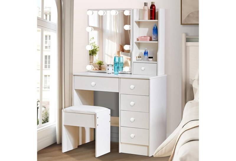 LuxusKollektion Schminktisch Schminktisch mit LED-Beleuchtung, Spiegel, 6 Schubladen, 3 Ablagen von LuxusKollektion