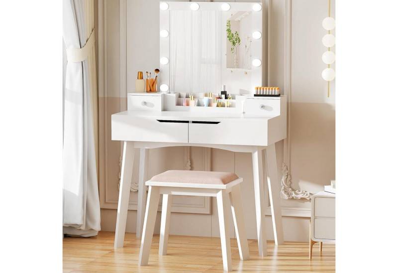 LuxusKollektion Schminktisch Schminktisch mit LED-Beleuchtung Spiegel 10 Glühbirnen & 4 Schubladen von LuxusKollektion