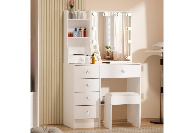 LuxusKollektion Schminktisch Schminktisch mit LED-Beleuchtung und großem Spiegel, Weiß, 80x34x130cm von LuxusKollektion