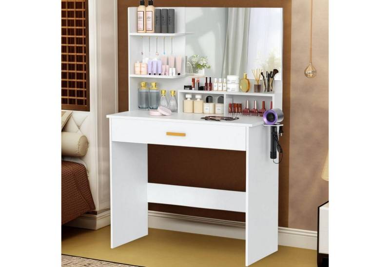 LuxusKollektion Schminktisch Schminktisch mit Spiegel und Schublade, Weiß, Modern, 90x40x135cm von LuxusKollektion