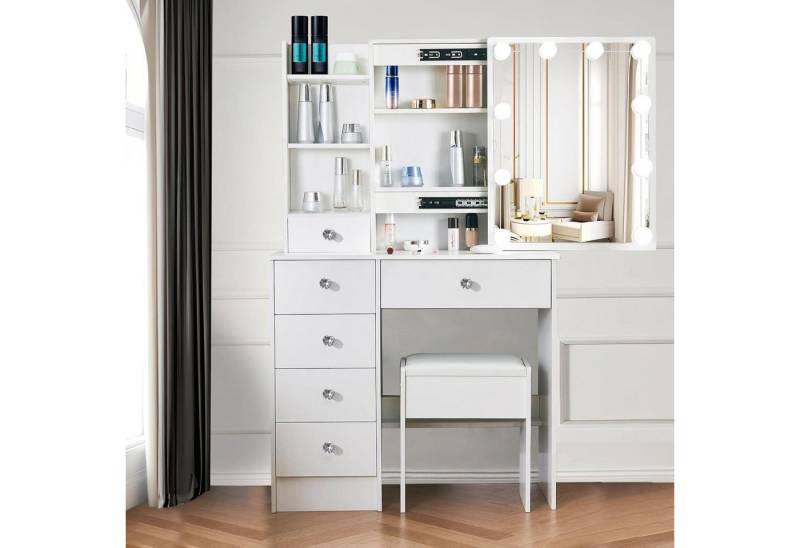 LuxusKollektion Schminktisch Schminktisch mit verstellbarer LED Beleuchtung und 6 Schubladen von LuxusKollektion