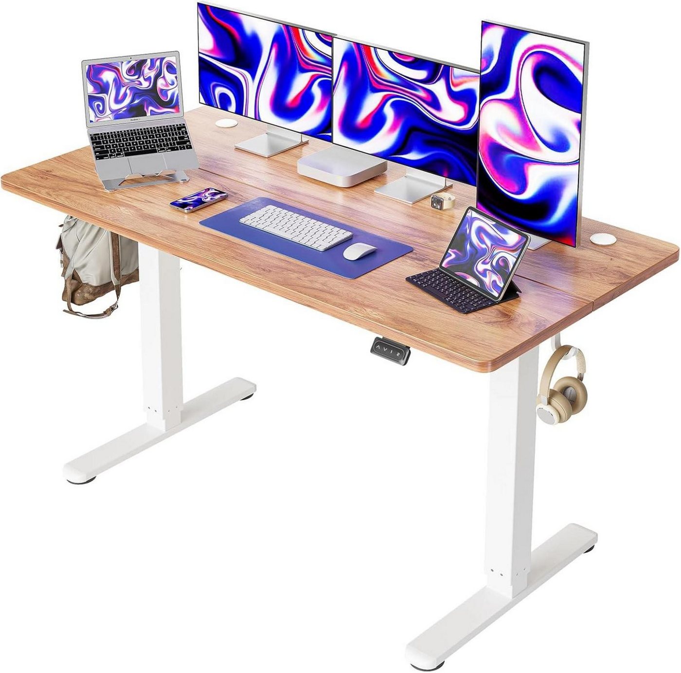 LuxusKollektion Schreibtisch 152x60cm Elektrisch höhenverstellbarer Schreibtisch T-Beine Stahl von LuxusKollektion