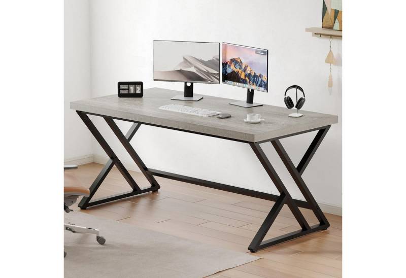 LuxusKollektion Schreibtisch Grauer PC Gaming Schreibtisch Holz Metall Heimbüro Stauraum von LuxusKollektion
